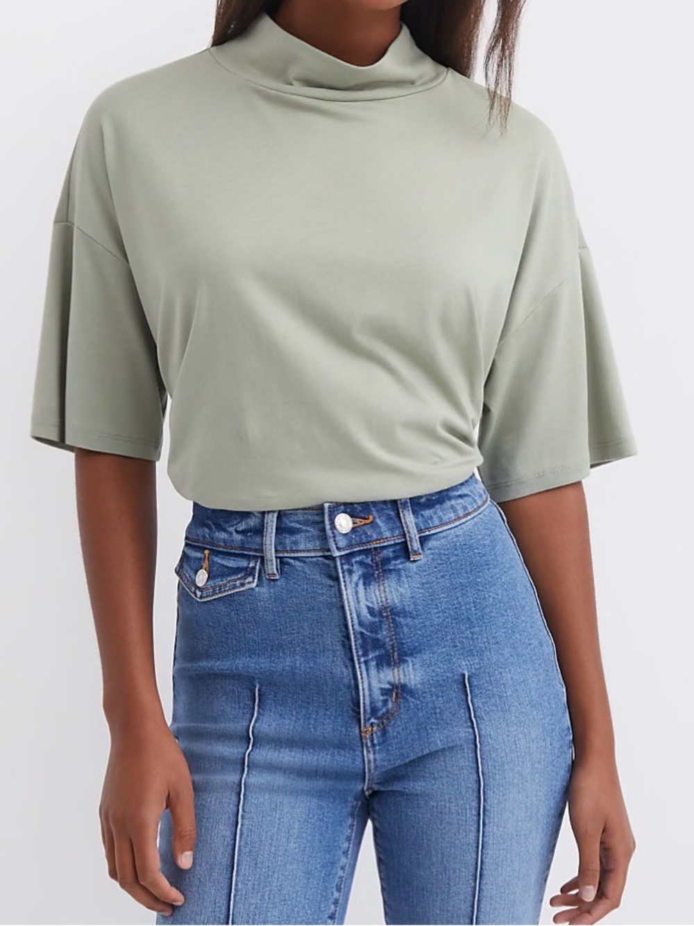 LOFT Sage Green Short Sleeve Mock Neck Tee